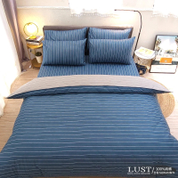 【LUST】布蕾簡約-藍 100%精梳純棉、單人加大3.5尺床包/枕套組 《不含被套》(台灣製)