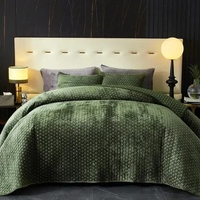 Velvet Quilt King Size,Oversized Bedspread Bedding Set,Soft Coverlet Set Lightweight 2 Pillow Shams,Army Green,Striped Quilt Set