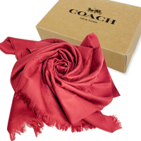 COACH 經典C LOGO羊毛混桑蠶絲巾圍巾禮盒(深紅)