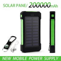 Free Shipping200000mAh Top Solar Power Bank Waterproof Emergency Charger External Battery Powerbank for MI IPhone LED SOS Light