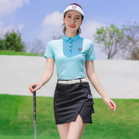 SSV Golf Wear Women's Top Short Sleeve T-shirt Ladies Breathable Simple Polo Shirt Woman Sports Tennis Pleats Behind Skort