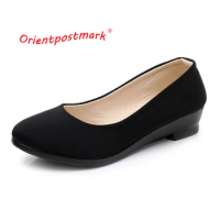 Women Ballet Black Shoes Women Wedges Shoes for Office Work Boat Shoes Cloth Sweet Loafers Women's Pregnant Wedges Shoes