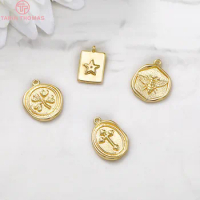 (916)6PCS 9x13MM 11x16MM 14x15MM 24K Gold Color Brass Star Cross Charms Pendants High Quality Diy Jewelry Findings Accessories