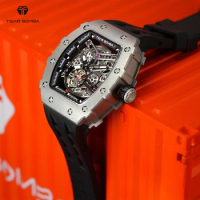 TSAR BOMBA Titanium Automatic Watch for Men Sapphire Mechanical Wristwatch Waterproof Luminous Clock Skeleton Mens Watches