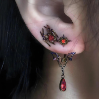 Dark Red Bat Spider Ear Bone Stud Sweet Cool Temperament Ear Cuff Niche Design High-end Versatile Ea