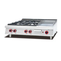 Multi-Cooker Gas Stove, Counter Top, Stainless Steel Gas Range, 4-Burners, Griddle, Factory Sale