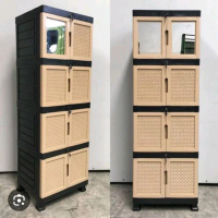 LEMARI GUNPLAS MINI 4 SUSUN PREMIUM + CERMIN + KUNCI Furniture Plastik
