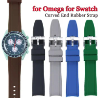 Rubber Strap Curved End for Omega for Swatch Joint for MoonSwatch Watch Strap 20mm Silicone Bracelet Women Waterproof Sport Belt