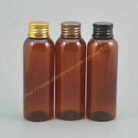 100ml Brown/Amber PET Bottle With Gold/Copper/Black Aluminum Lid(Lines). Essential Oil/Liquid/Moisturizer/Facial Water Container