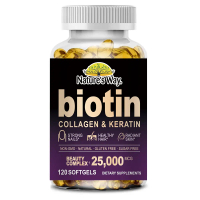 Biotin dengan Asam Hyaluronic, Kolagen dan Keratin – 25,000 mcg Vitamin Pertumbuhan Rambut untuk Pri