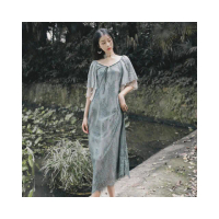 【Blue Velvet】法式復古蕾絲雙層喇叭袖拼接甜美連身裙(雙層連身裙 喇叭袖連身裙)