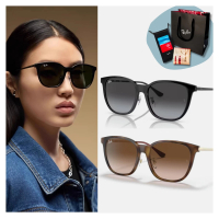 RayBan 雷朋 方形金屬鏡腳漸層太陽眼鏡(RB4333D-601/8G、710/13 55mm)