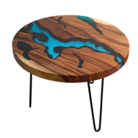 Custom Resin River Table Round Small Living Room Coffee Wood Slab Coffee Round Epoxy Resin Top