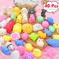 40 Pcs Mochi Squishy Toys Kids Party Favors Mini Soft Kawaii Mochi Animal Soft Mini Squeeze Stress Relief Toys for Kids Adults