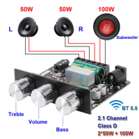 2.1 CH 50W+50W+100W 2.1 CH Power Subwoofer Amplifier Board Class D 2.1 CH Home Theater Audio Stereo Equalizer AUX Amp