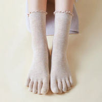 【NicoFun 愛定做】捲捲花邊五趾中筒襪 分趾襪 泡泡襪 羅紋襪 針織襪 五指襪(女襪22-24.5cm)