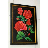 lukisan cetak bunga mawar merah merona plus Bingkai ukuran 65Γ45