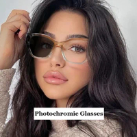 Photochromic Cat Eye Glasses Square Gradient Frame Women Men Vintage Plain Eyeglasses Unisex Anti Blue Light Optical Eyewear