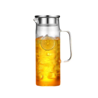 【zozo】直立式耐熱玻璃冷水壺1500ml(不鏽鋼蓋 大容量 高硼矽玻璃 玻璃茶壺 附柄冷水壺 泡茶壺)