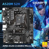 GIGABYTE A520 AM4 Motherboard A520M S2H Supports AMD Ryzen 5600 5600G 4500 3600X 3500X 2xDDR4 DIMM 64GB Micro ATX Used Mainboard