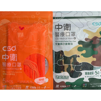 醫療級 中衛 兒童小臉口罩 潮橘 軍綠迷彩 5入袋裝 全新 限量 雙鋼印