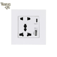 Wall outlet power supply, 2100 mAh, USB socket, international panel, 13 A, UK wall plug, Type‑C inte