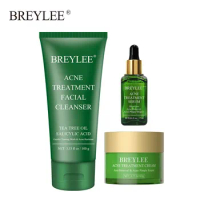 Breylee Acne Skin Care Set Salicylic Acid Acne Cleansing Cream Essence Shrink Pore Oil Control Moisturizing Cream 3 Pieces