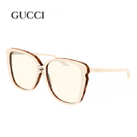 【GUCCI 古馳】簡約米白色面框淺色鏡片太陽眼鏡(GG0709S-003)