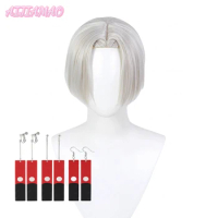 Izana Kurokawa Cosplay Wig Silver Short Heat Resistant Synthetic Hair Halloween Party Wigs + Wig Cap