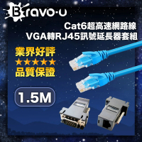 【Bravo-u】Cat6超高速網路線1.5米/VGA轉RJ45訊號延長器套組