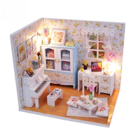Wooden Mini Doll House, 3D Puzzle Assembly Building Furniture Set Handmade DIY Small House Puzzle Toy Doll House