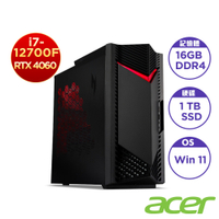 Acer 宏碁 Nitro N50-650 12代12核獨顯桌上型電腦(i7-12700F/16GB/1TB/RTX 4060/Win11)