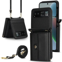 Crossbody Lanyard Leather Case for Motorola Razr 40 Moto Razr Wallet Card Slot Holder Shockproof Cover Phone Bag
