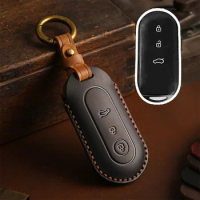 Leather Car Smart Key Case Cover for Aito M5 M7 2022 3 Buttons Remote Protection Shell Keychain Auto Accessories