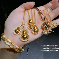 Ancient Gold Filigree Carved Double Gourd Necklace New Chinese Style Rich Woman Gold Nugget Hammered