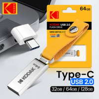 KODAK K122 USB2.0 PenDrive 16GB 32GB 64GB 128GB Metal USB Flash Drive OTG Disk Memory Freeshipping +Type-C Adapter