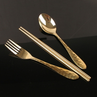 純銅筷子勺子叉子套裝飯勺水果叉防滑筷子加厚實心補銅餐具三件套
