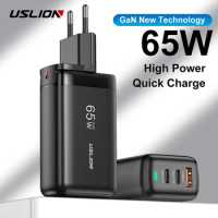USLION 65W GaN USB Type C Charger For Laptop PPS 45W 25W Fast Charge For Samsung QC3.0 PD3.0 For iPhone14 13 Pro Phone Chagers