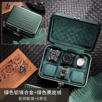 男士鋁合金手錶收納盒文玩天珠收納首飾一體收納盒子機械錶箱旅行-6表位綠色鋁鎂合金+綠色麂皮絨 均碼-款式12