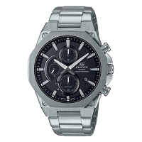 CASIO EDIFICE輕薄系列八角錶框設計三眼不鏽鋼腕錶-銀X黑面(EFS-S570D-1A)/44mm