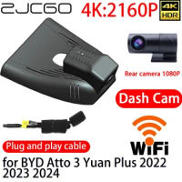 ZJCGO 4K Car DVR Dash Cam Wifi Front Rear Camera 24h Monitor for BYD Atto 3 Yuan Plus 2022 2023 2024