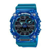 【CASIO 卡西歐】G-SHOCK 工業風格半透明雙顯手錶(透藍 GA-900SKL-2A)