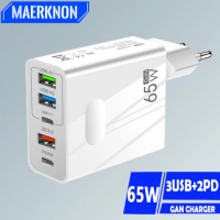 GaN Charger 65W USB PD Muti Plugs Ports Fast Quick Charging Charger Mobile Phone Type C Wall Adapter for IPhone Xiaomi Samsung