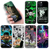 O-One Piece Roronoa Zoro Phone Case For Apple iPhone 12 13 Mini 11 14 15 Pro Max 7 8 Plus X XR XS SE 2020 Black Silicone Case