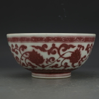 大明永樂釉里紅纏枝紋碗古董古玩收藏真品復古瓷器老物件瓷器擺件