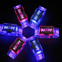 Happy Word Flashing Wristband Glow Bangles Bands Jelly Bracelets 80s 80's Fancy Dress Kid Party Favors Presents LED Armband