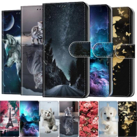 Flip Leather Phone Case For Samsung Galaxy A02 A02S A12 A32 A42 A52 A72 5G Wallet Card Holder Stand Book Cover Cat Dog Painted