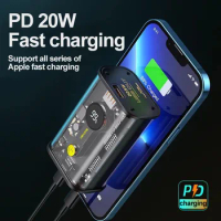 10000mAh Transparent PowerBank PD20W Mini Portable Battery QC 22.5W Quick Charger for iPhone 8-14 Promax Samsung Huawei Xiaomi