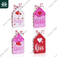 Putuo Decor 4pc House Shaped Wooden Sign Table Decor, Valentine's Day Gifts,Desktop Decoration for Home Cafe, 3.9 X 2.5 Inches