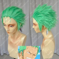Janpanese Anime ONE PIECE Slicked-back green wig Short Layer Roronoa Zoro Comic Cosplay Wigs + Wig Cap